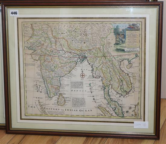 Emanuel Bowen, coloured engraving, Map of The Empire of The Great Mogul, 36 x 43cm